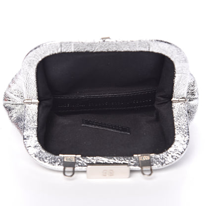Balenciaga Metallic Textured Calfskin Logo Cloud Coin Purse With Strap Silver 4 of 9