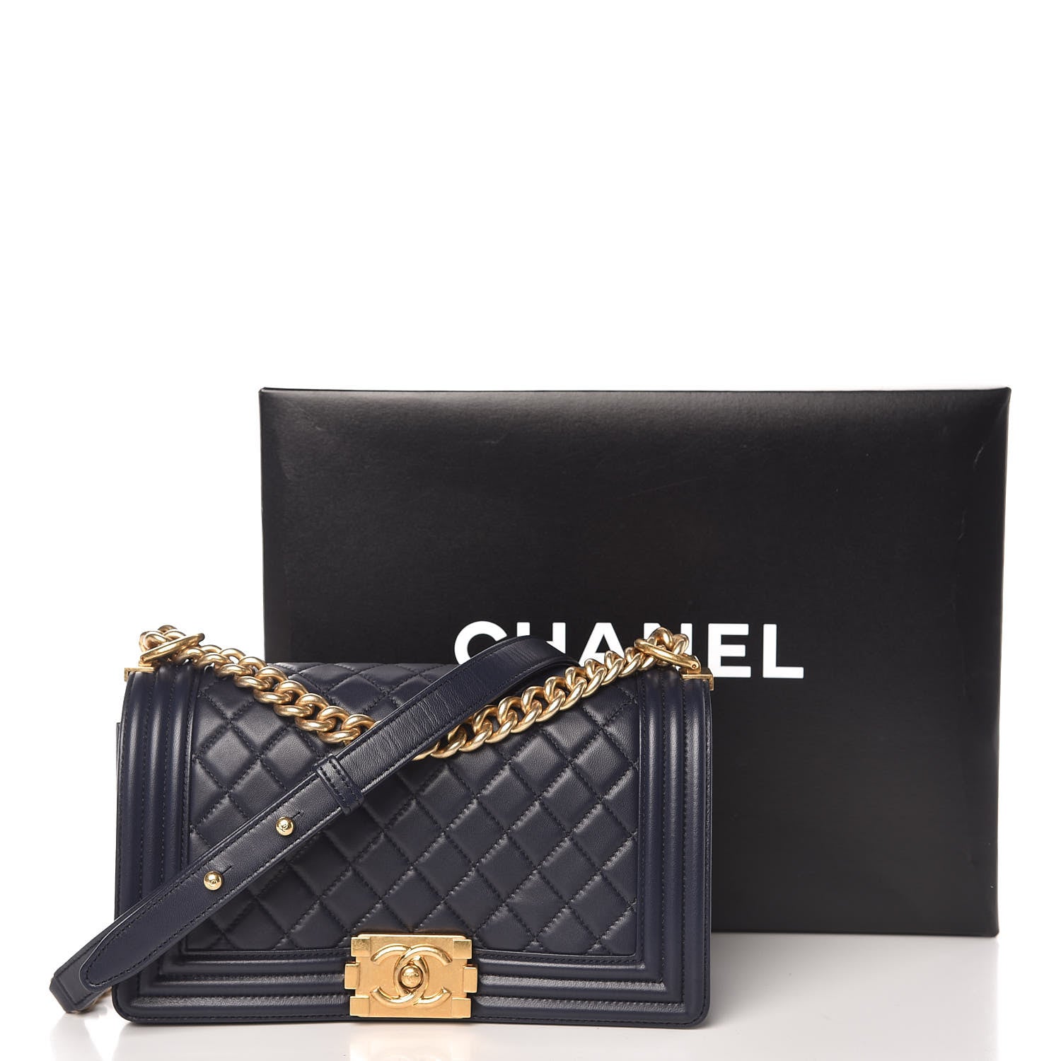 Chanel Lambskin Quilted Medium Boy Flap Navy 12 of 12