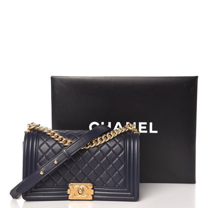 Chanel Lambskin Quilted Medium Boy Flap Navy 12 of 12