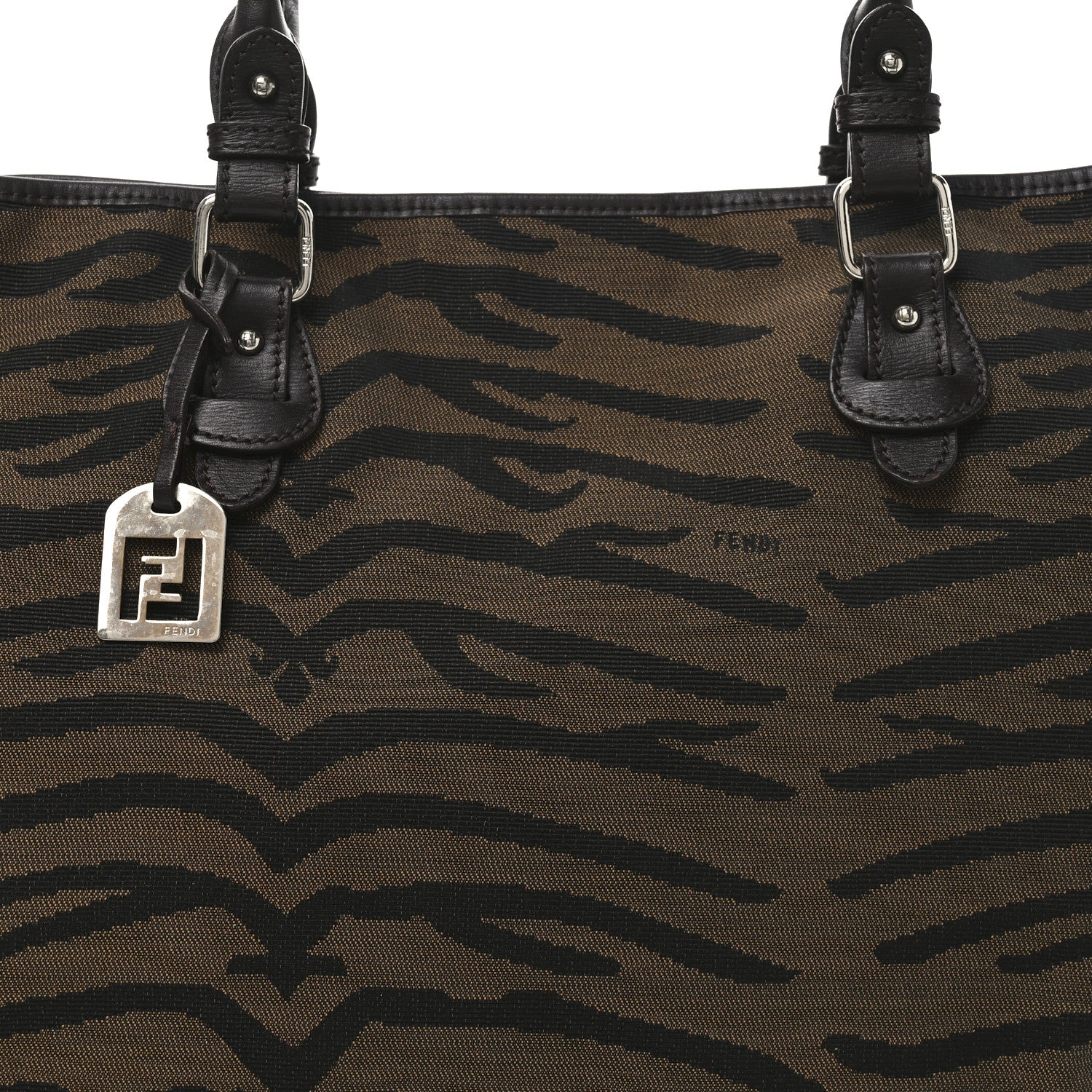 Fendi Canvas Tiger Print Tote Brown 7 of 11