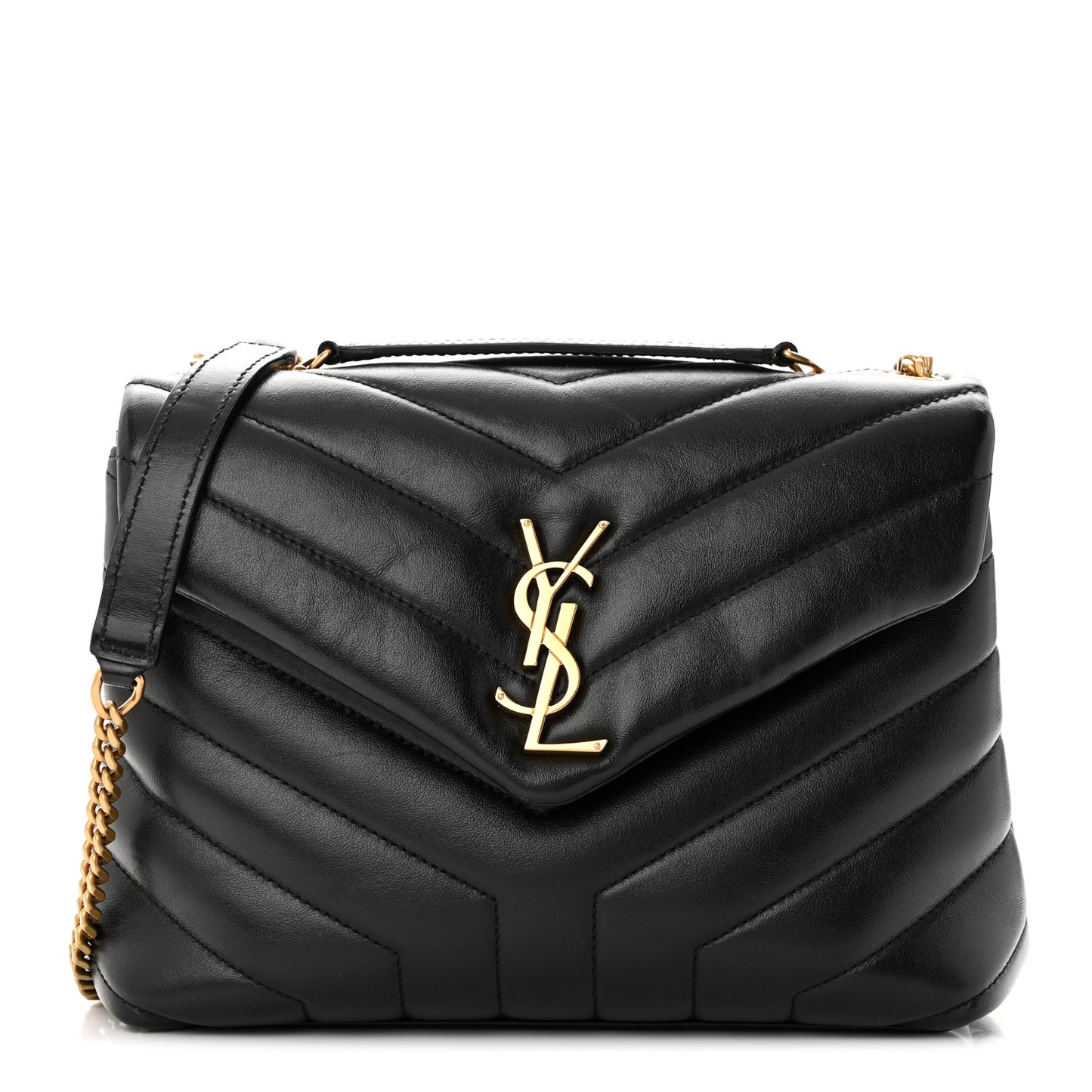 Calfskin Y Quilted Monogram Small Loulou Chain Satchel Black
