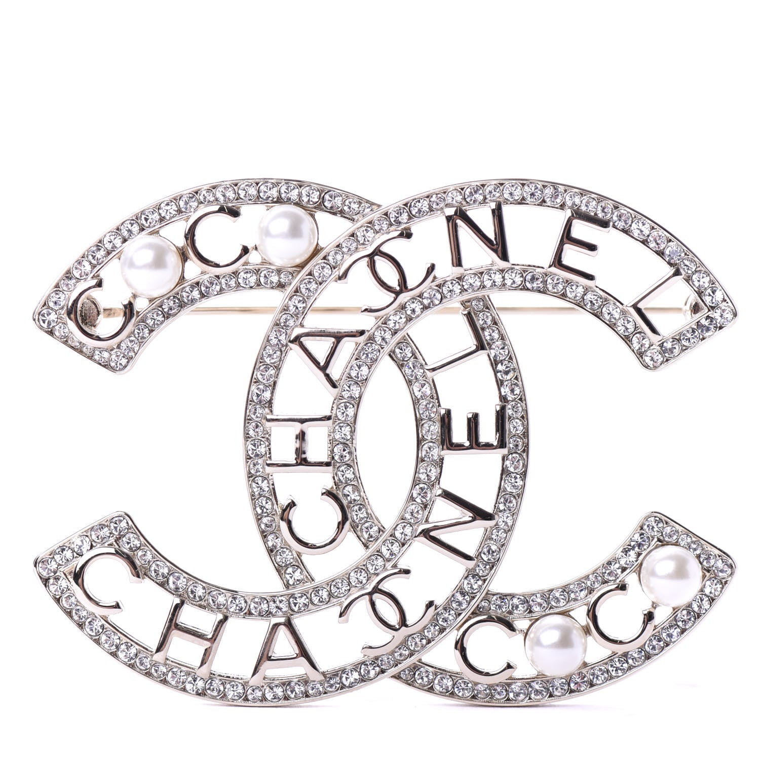 Chanel Crystal Pearl Coco CC Logo Brooch Gold 1 of 5