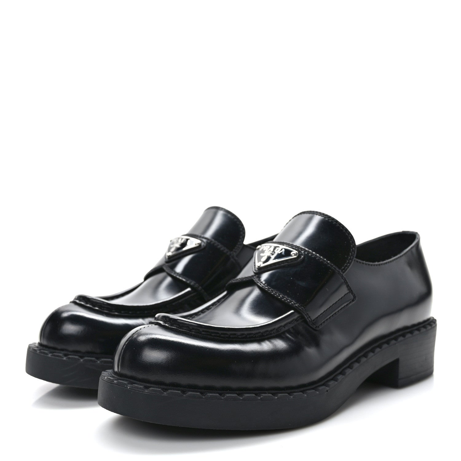 Prada Spazzolato Metal Triangle Logo 50mm Loafers 38 Black 3 of 8