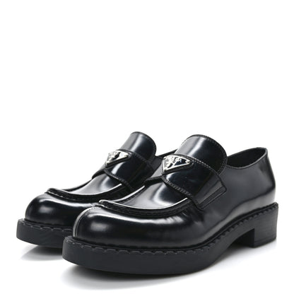 Prada Spazzolato Metal Triangle Logo 50mm Loafers 38 Black 3 of 8