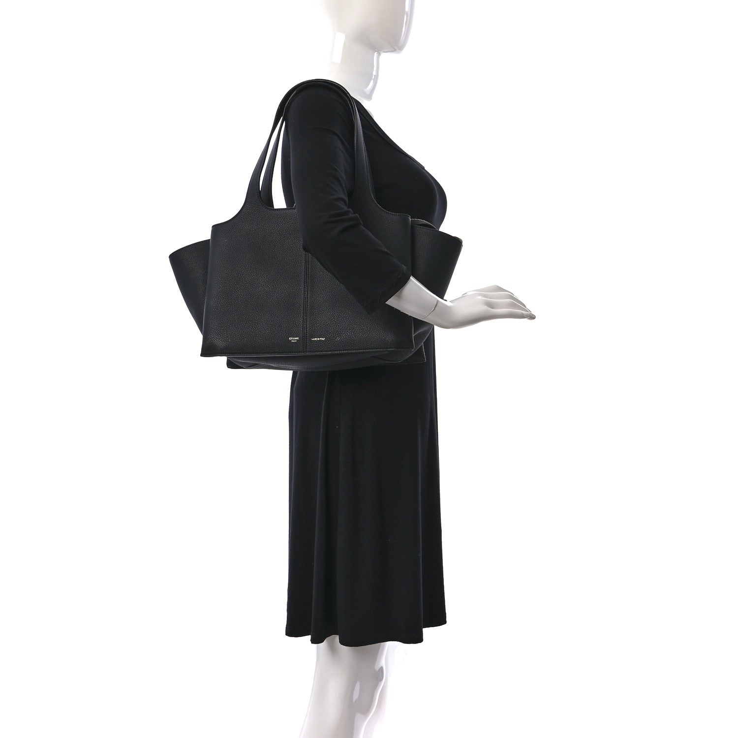 Celine Baby Grained Calfskin Medium Tri-Fold Bag Black 2 of 8