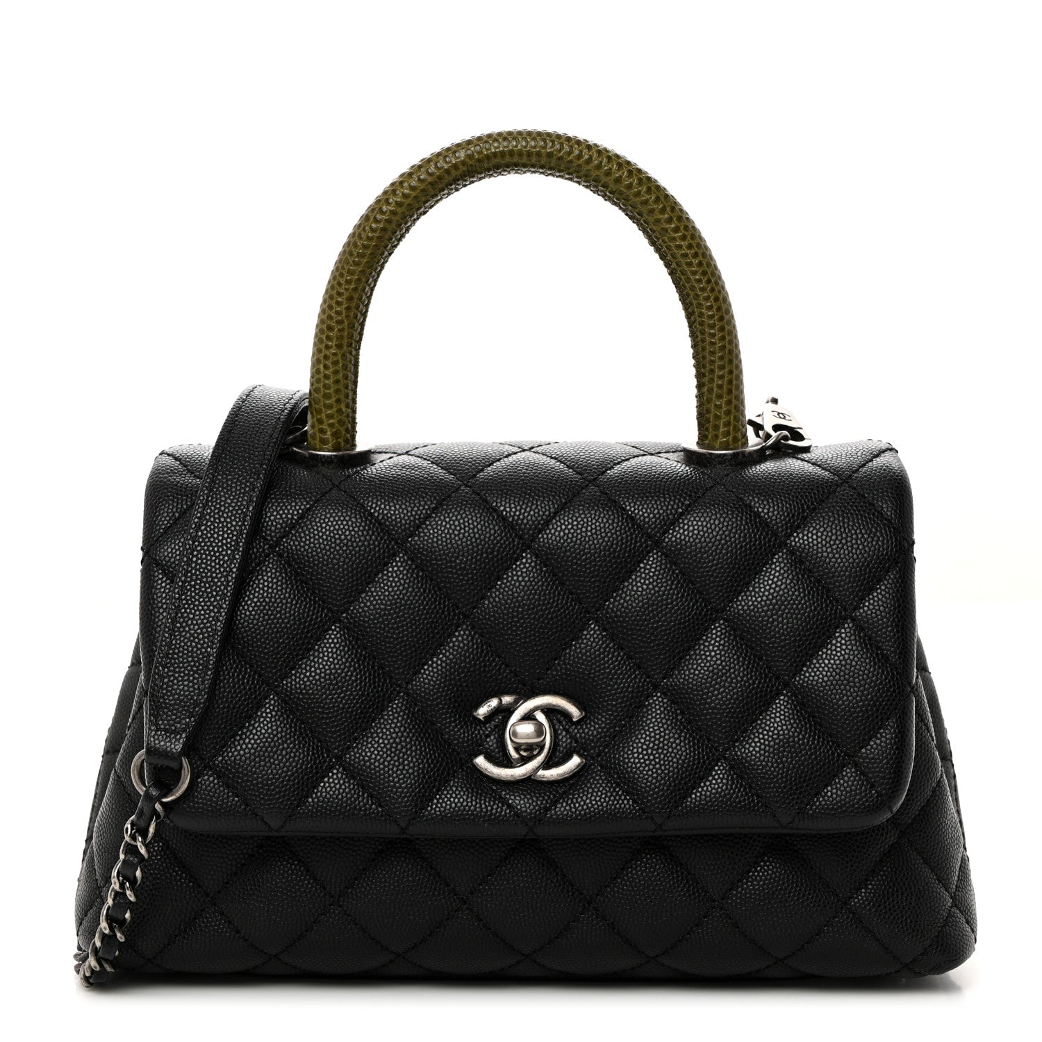 Chanel Caviar Lizard Quilted Mini Coco Handle Flap Black Khaki 1 of 10