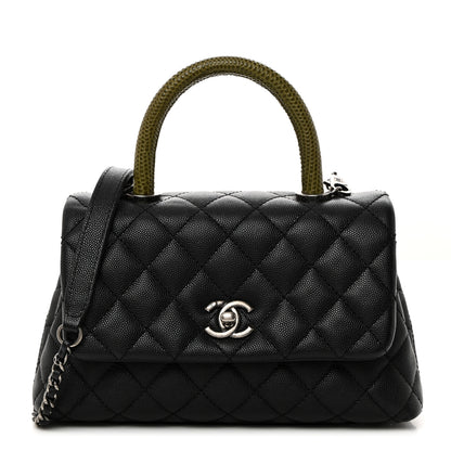 Chanel Caviar Lizard Quilted Mini Coco Handle Flap Black Khaki 1 of 10