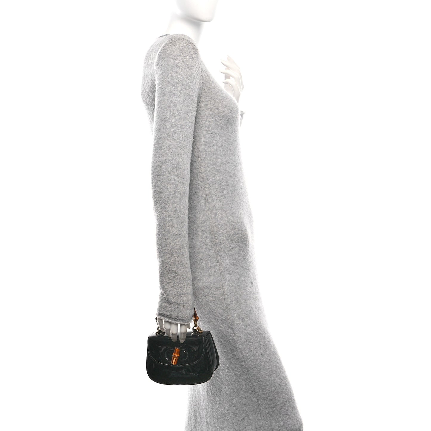 Patent Mini Bamboo 1947 Top Handle Chain Bag Black