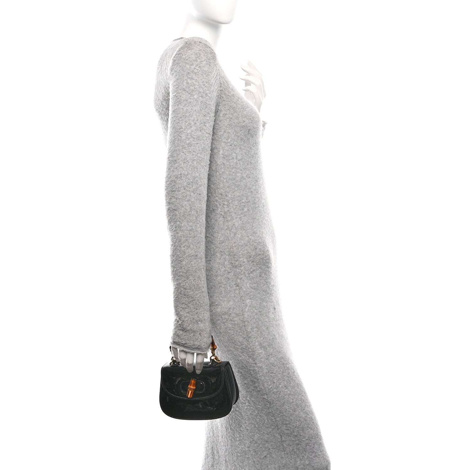 Gucci Patent Mini Bamboo 1947 Top Handle Chain Bag Black 2 of 9