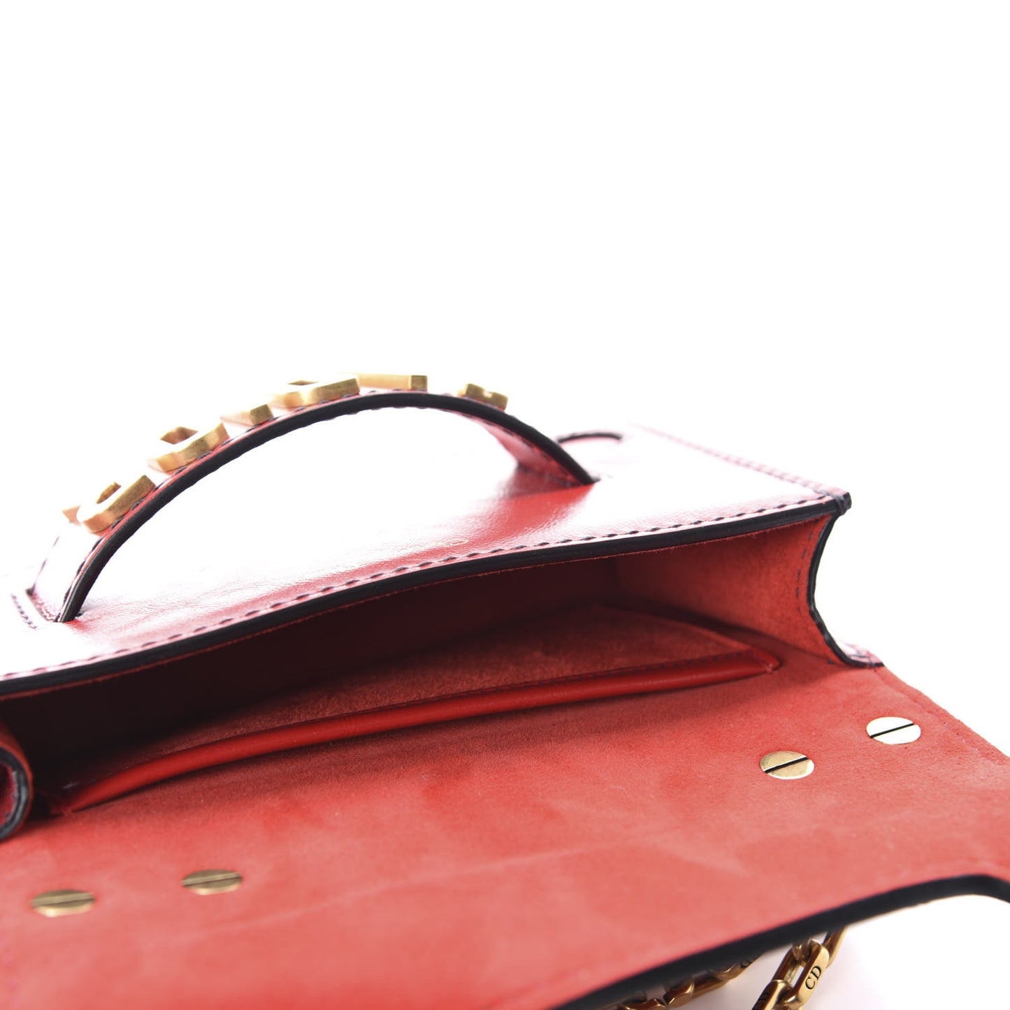 Calfskin Mini J'Adior Chain Flap Bag Spicy Red