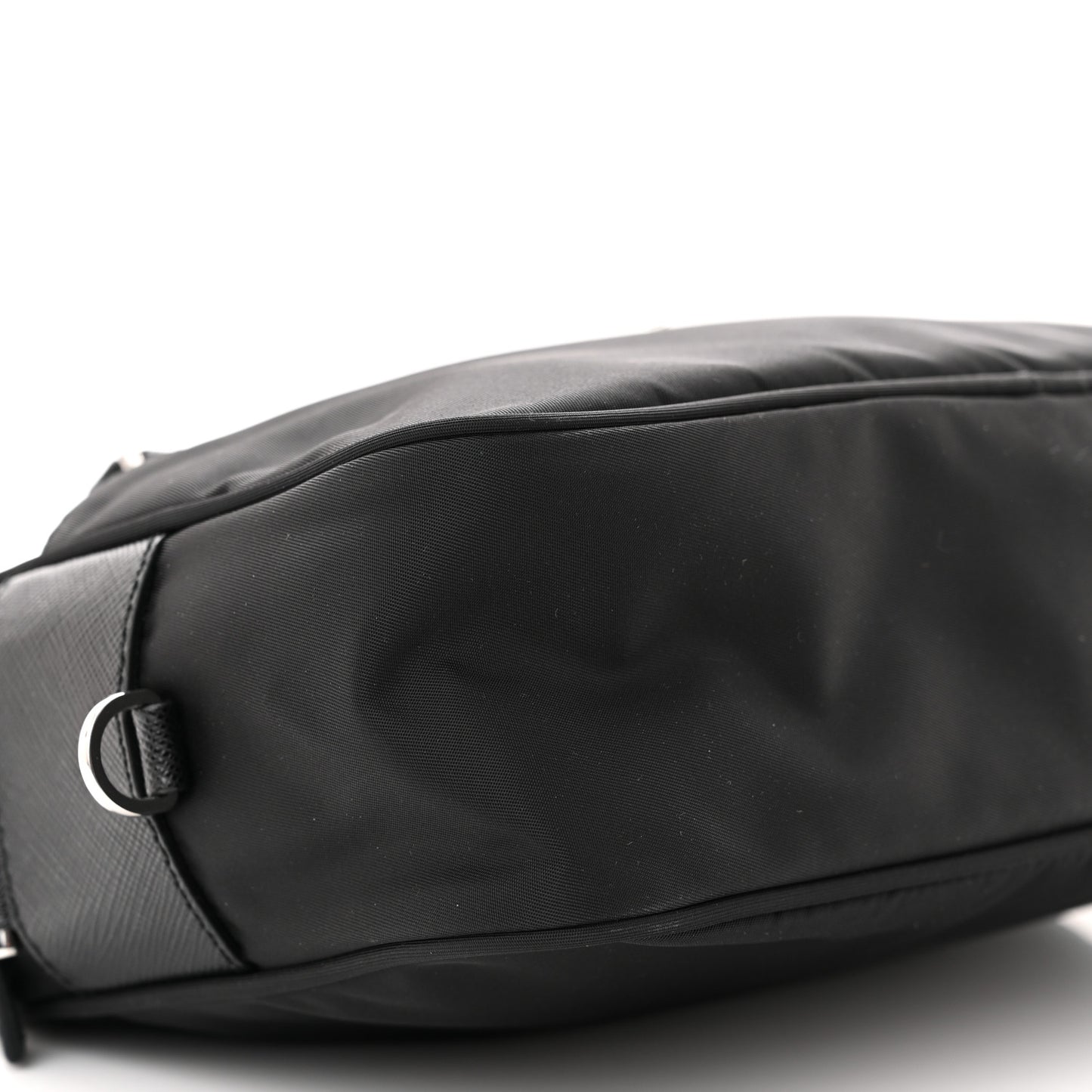 Re-Nylon Vela Saffiano Pocket Double Zip Shoulder Bag Black