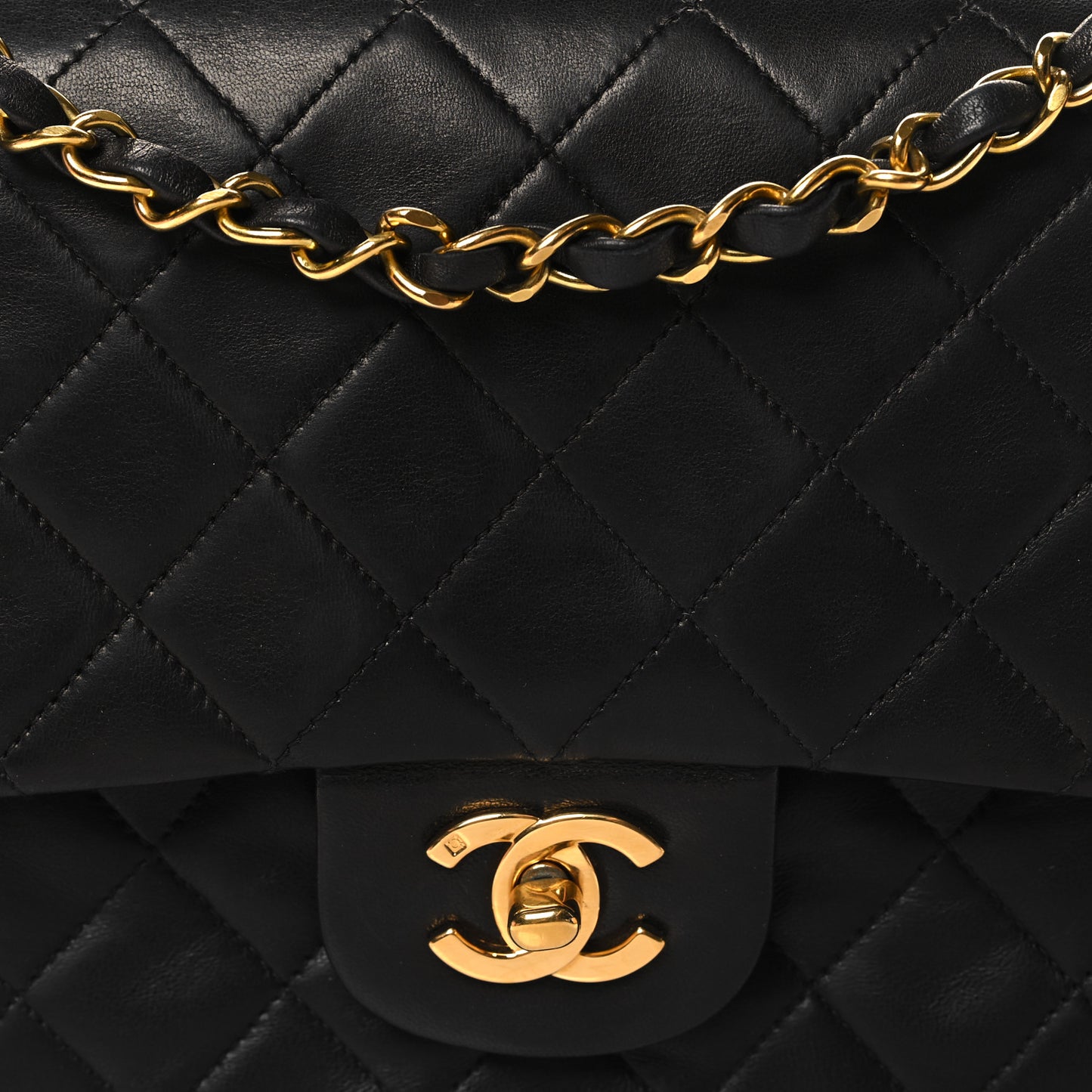 Lambskin Quilted Medium Double Flap Black