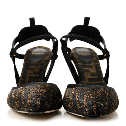 Fendi Fabric Jacquard FF Colibri Lite 85mm Slingback Pumps 36 Tobacco Black 3 of 8
