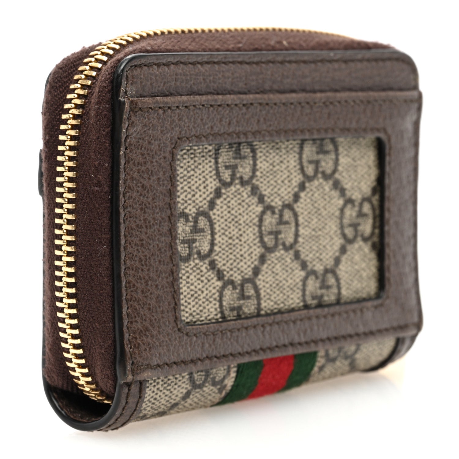 Gucci GG Supreme Monogram Textured Dollar Calfskin Web Ophidia Zip Around Card Case Wallet Beige Ebony New Acero 3 of 6