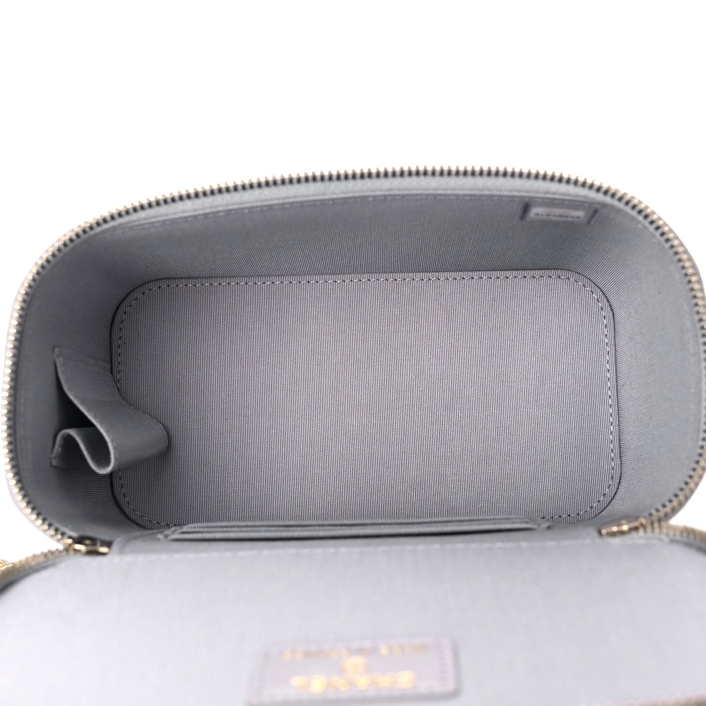Lambskin Quilted Small Top Handle Vanity Case With Chain Grey