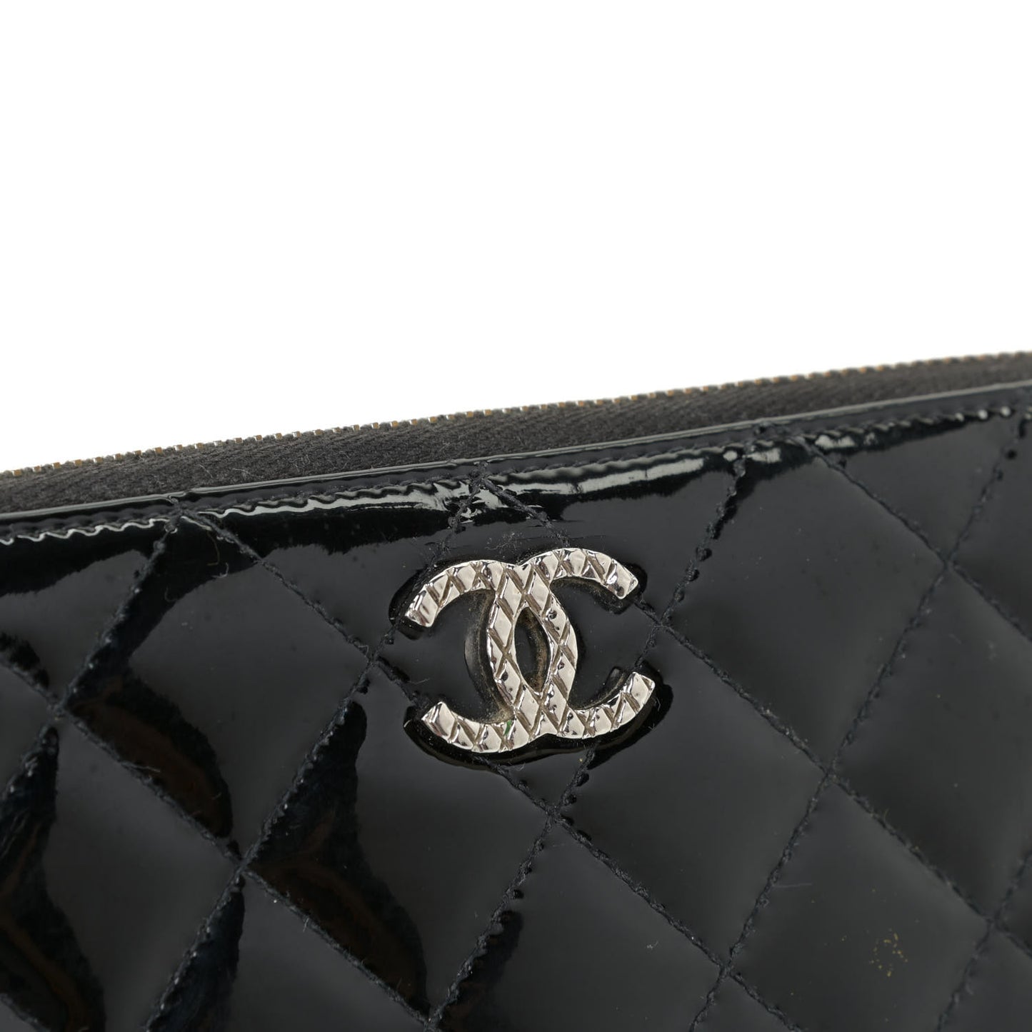 Patent Quilted Brilliant Zip Around Wallet Black