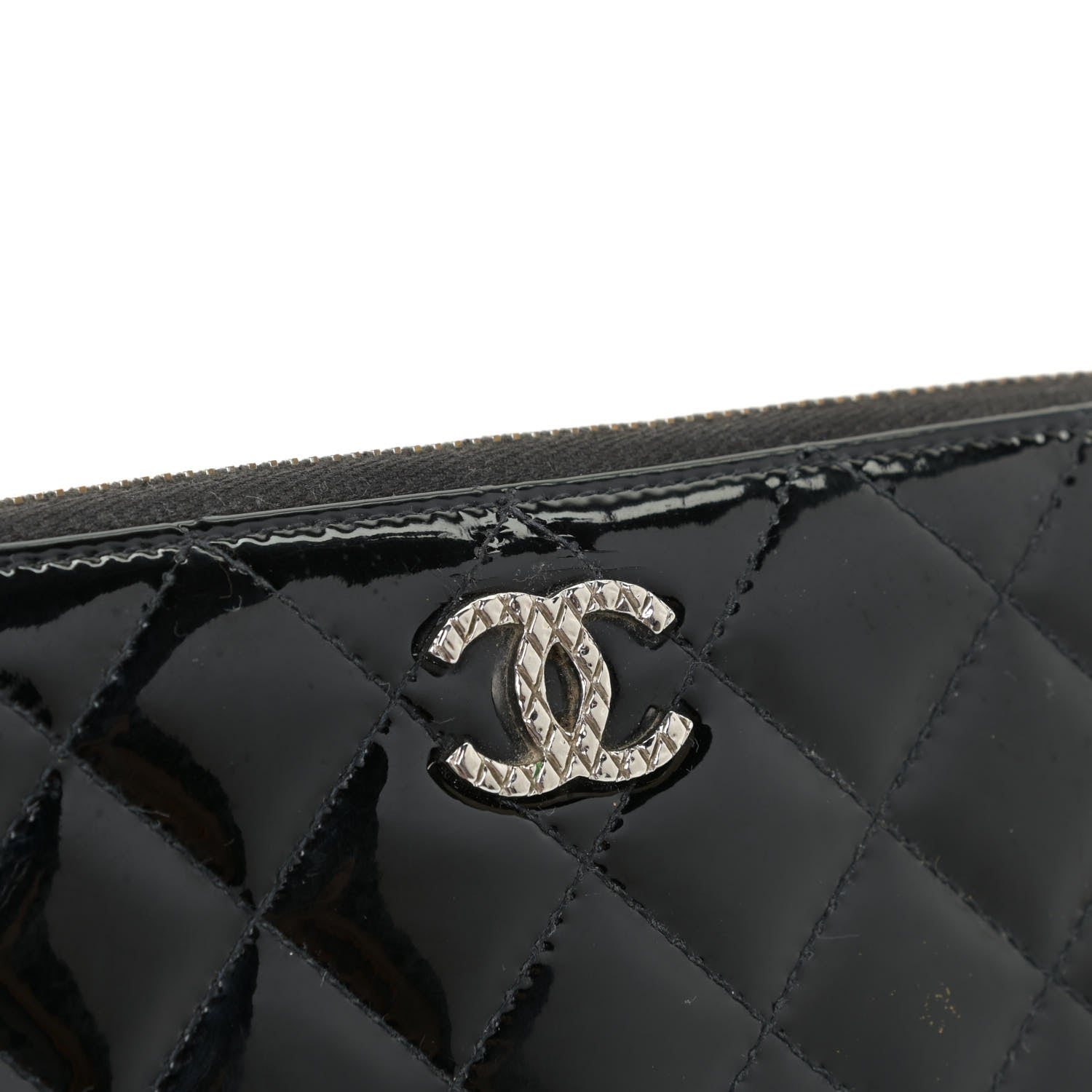 Chanel Patent Quilted Brilliant Zip Around Wallet Black 10 of 12