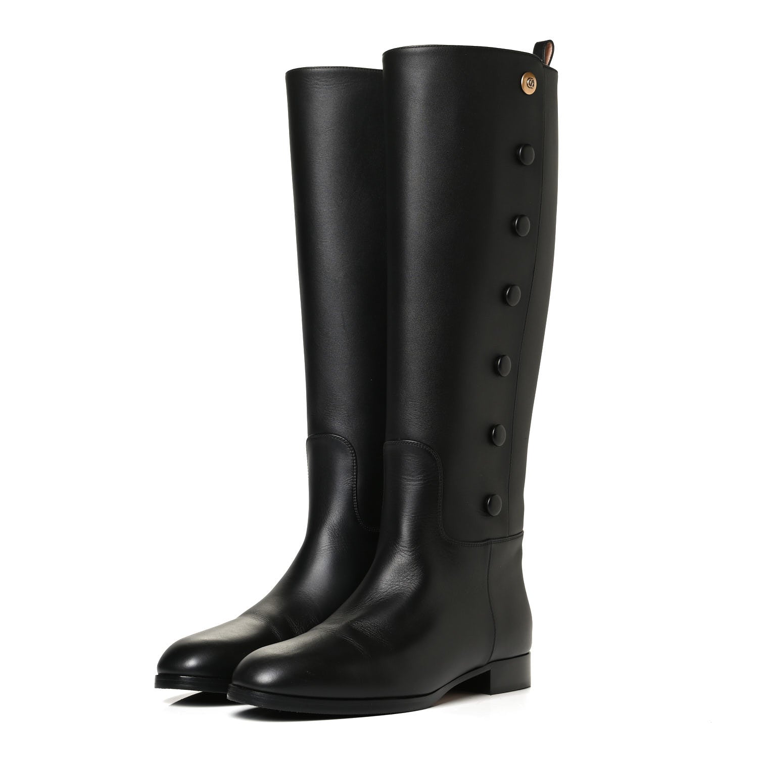 Gucci Calfskin Buttons Lifford Knee High Boots 38 Black 4 of 10