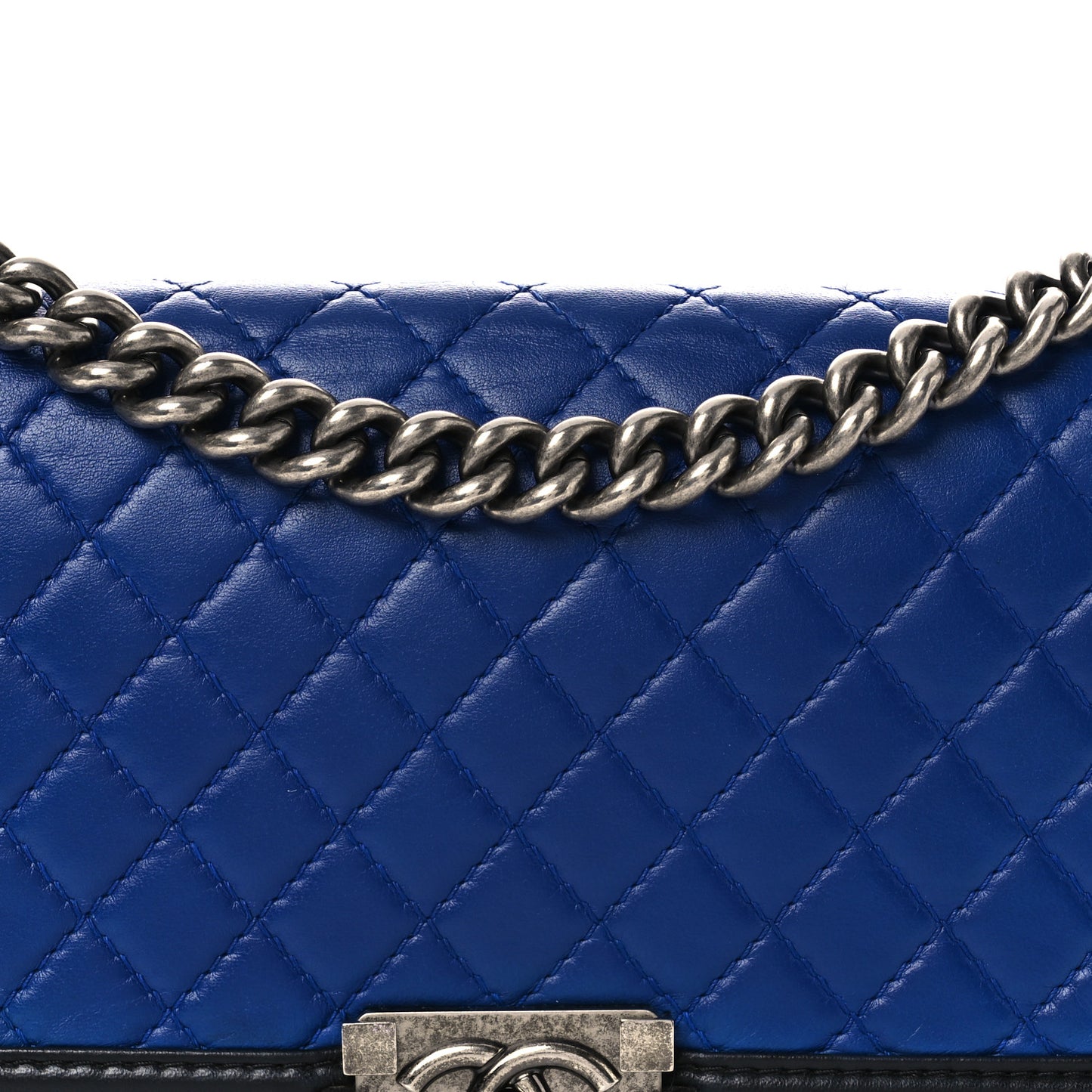 Lambskin Quilted Medium Boy Flap Black Blue Fonce
