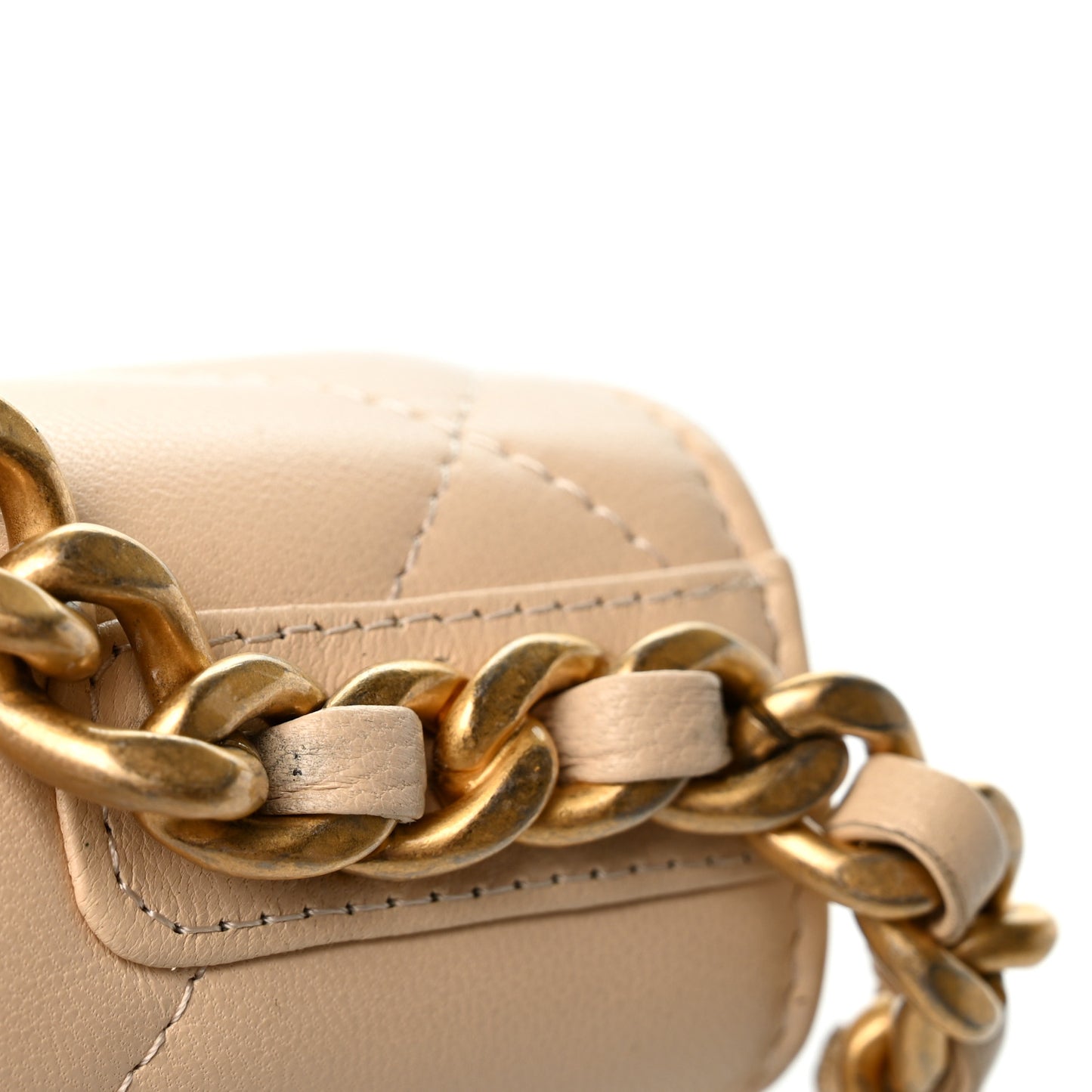 Lambskin Quilted Chanel 19 Wallet On Chain WOC Beige