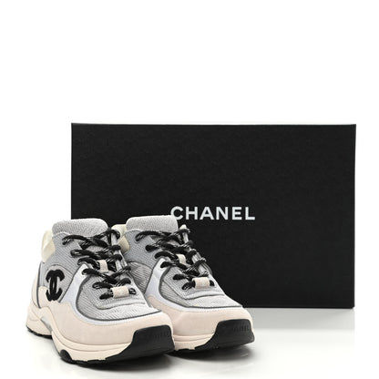 Chanel Nylon Calfskin Suede Womens CC Sneakers 36 Grey White 10 of 10