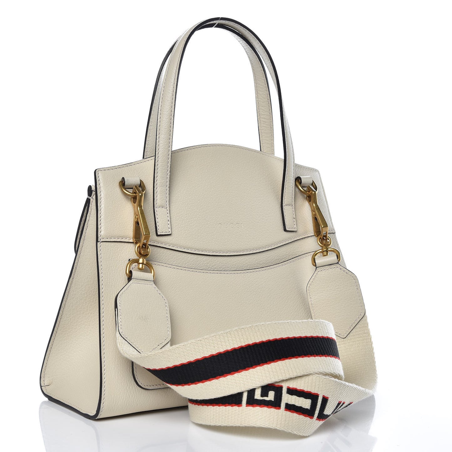 Grained Calfskin Web Stripe Butterfly Medium Totem Top Handle Bag White