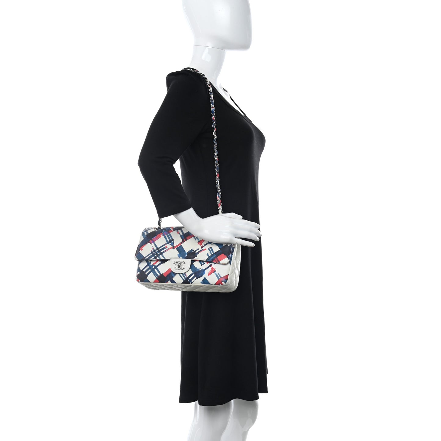 Lambskin Airline Printed Medium Double Flap White Red Blue