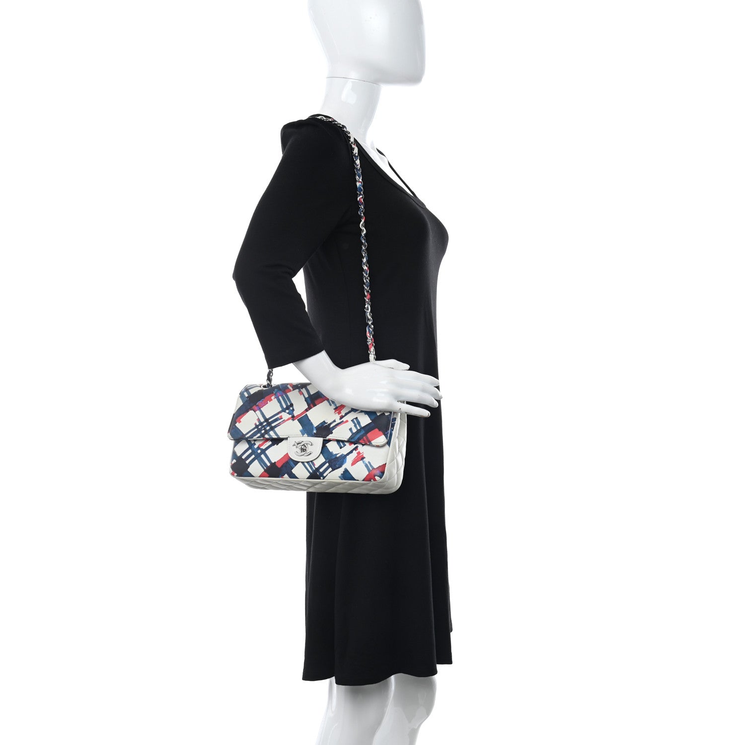 Chanel Lambskin Airline Printed Medium Double Flap White Red Blue 3 of 11