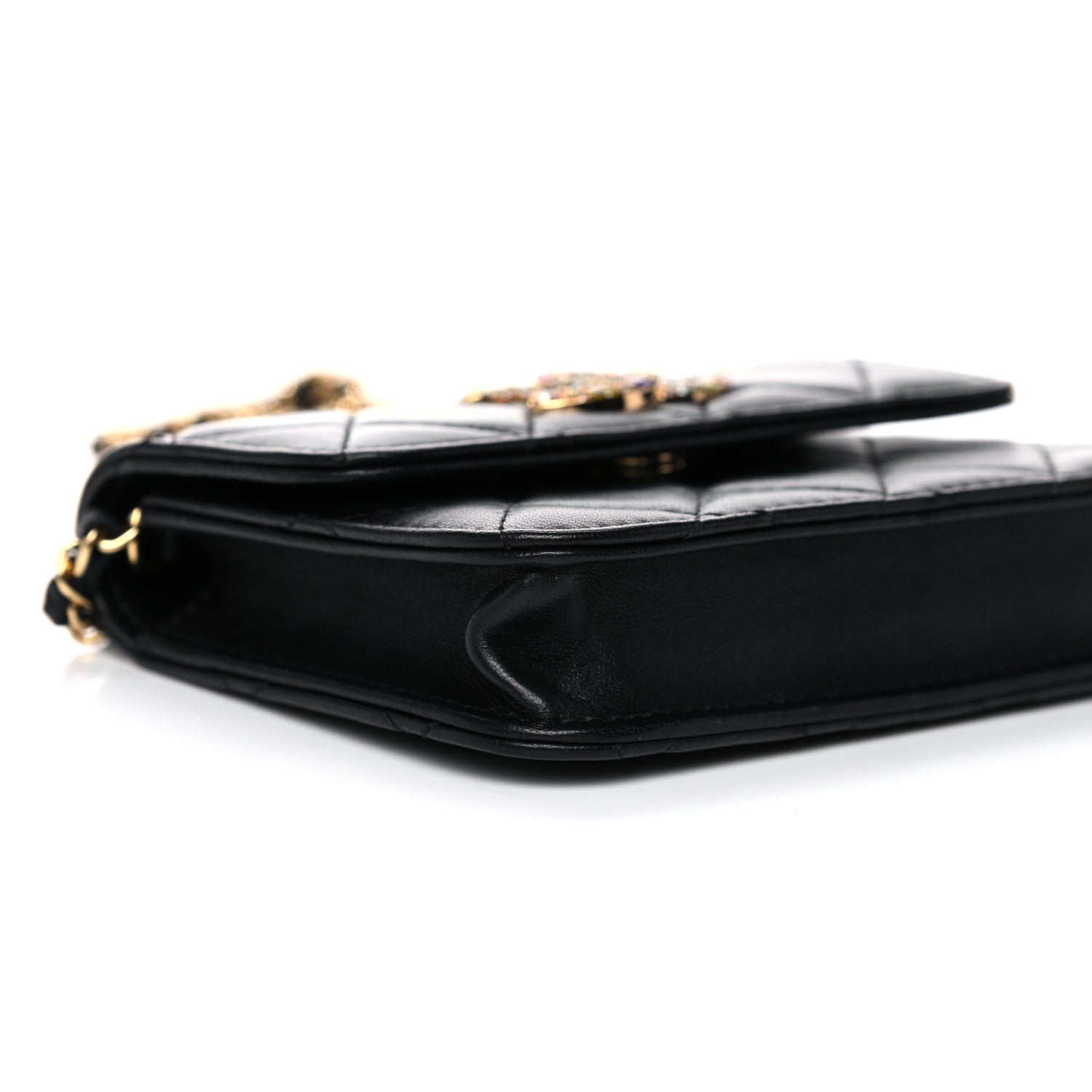 Chanel Lambskin Quilted Zirconium Clutch With Chain Black 9 of 14