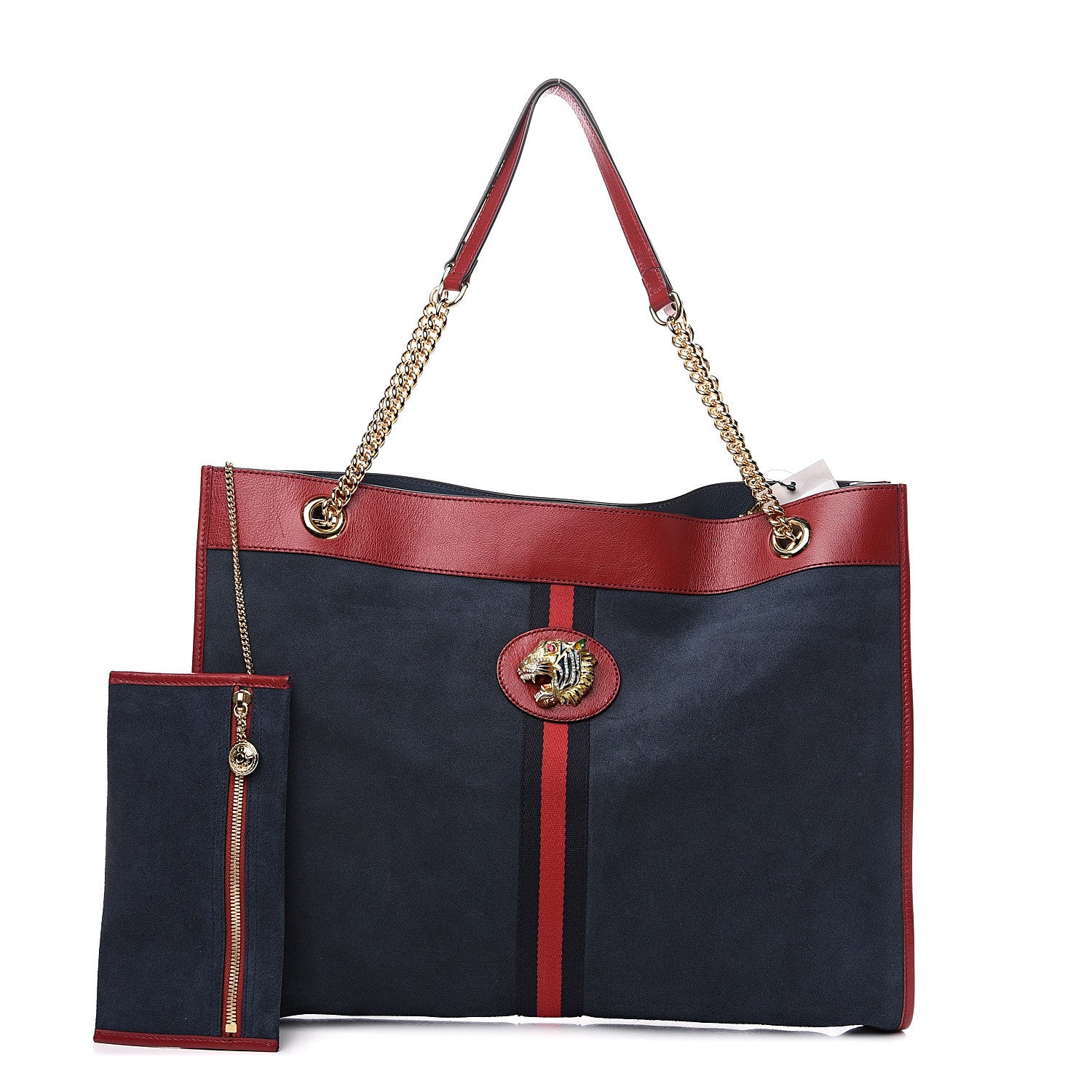 Gucci Suede Calfskin Large Rajah Chain Tote New Blue Romantic Cherry 1 of 9