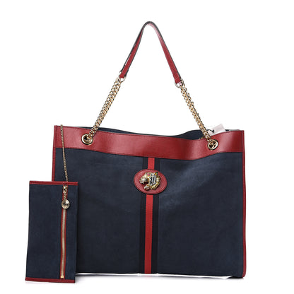 Gucci Suede Calfskin Large Rajah Chain Tote New Blue Romantic Cherry 1 of 9