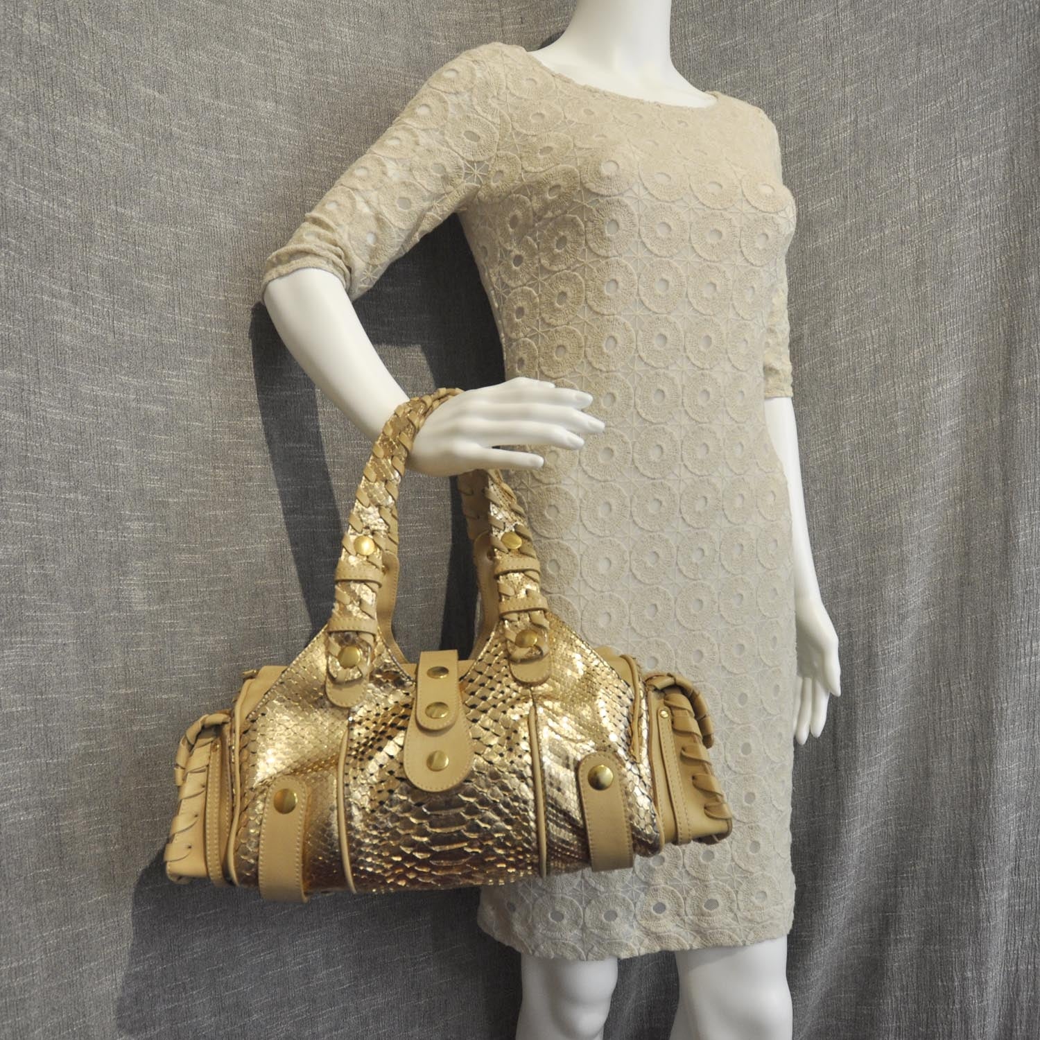 Chloe Metallic Python Silverado Shoulder Bag Gold 2 of 11