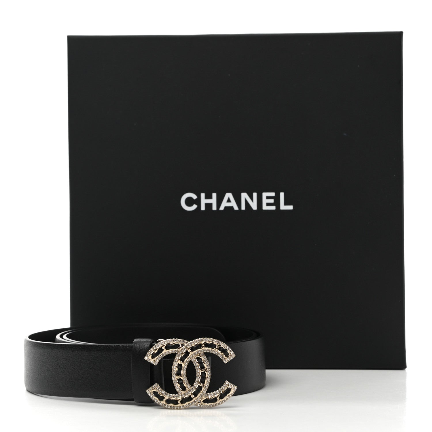 Chanel Lambskin Crystal Chain CC Belt 90 36 Black 8 of 8