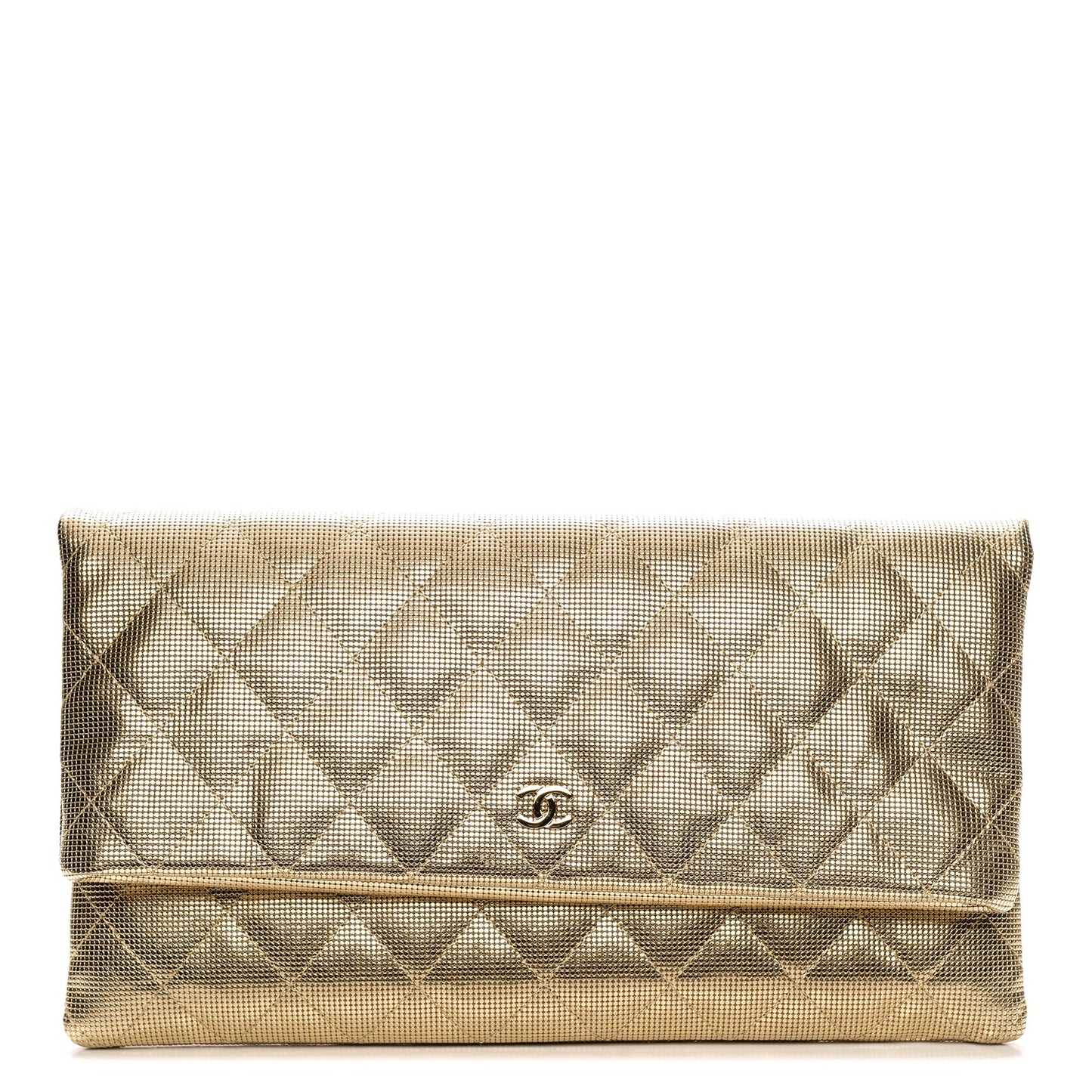 Metallic Calfskin Quilted Pixel Effect CC Beauty Clutch Dark Gold
