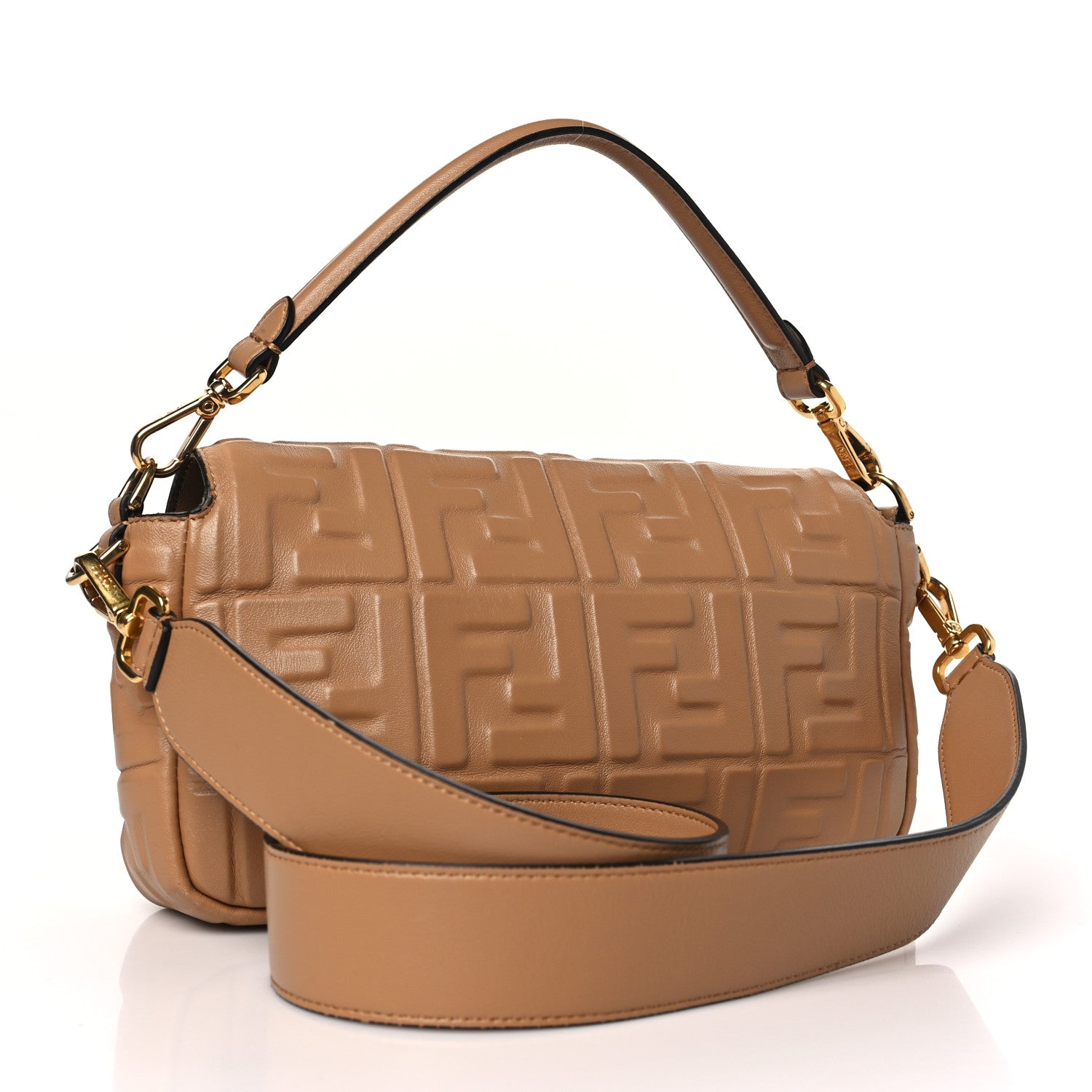 Fendi Nappa FF 1974 Embossed Baguette Miele Scuro 3 of 14