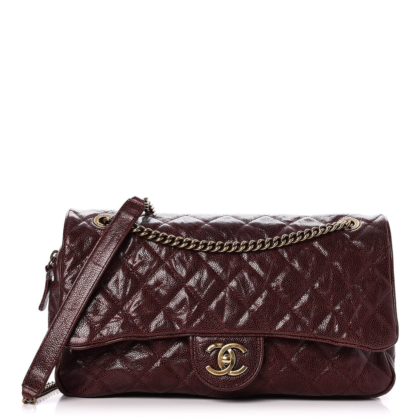Crumpled Grained Calfskin Quilted Large Shiva Flap Bordeaux
