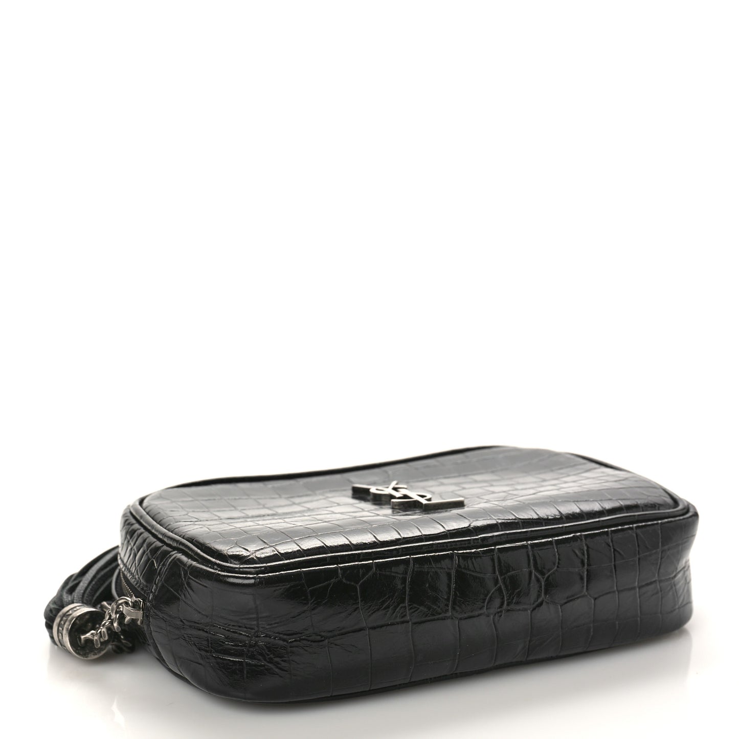 Calfskin Crocodile Embossed Monogram Mini Lou Camera Bag Black