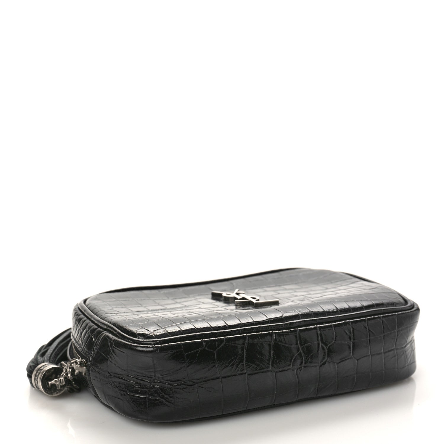 Saint Laurent Calfskin Crocodile Embossed Monogram Mini Lou Camera Bag Black 4 of 10