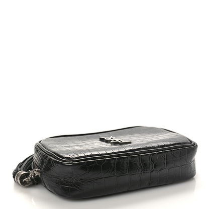 Saint Laurent Calfskin Crocodile Embossed Monogram Mini Lou Camera Bag Black 4 of 10