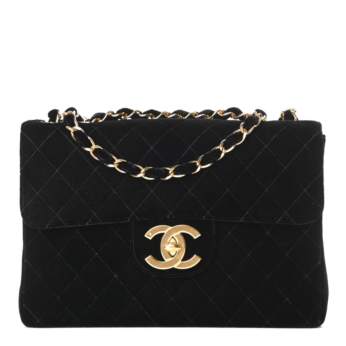 Velvet Quilted Jumbo Single Flap Black
