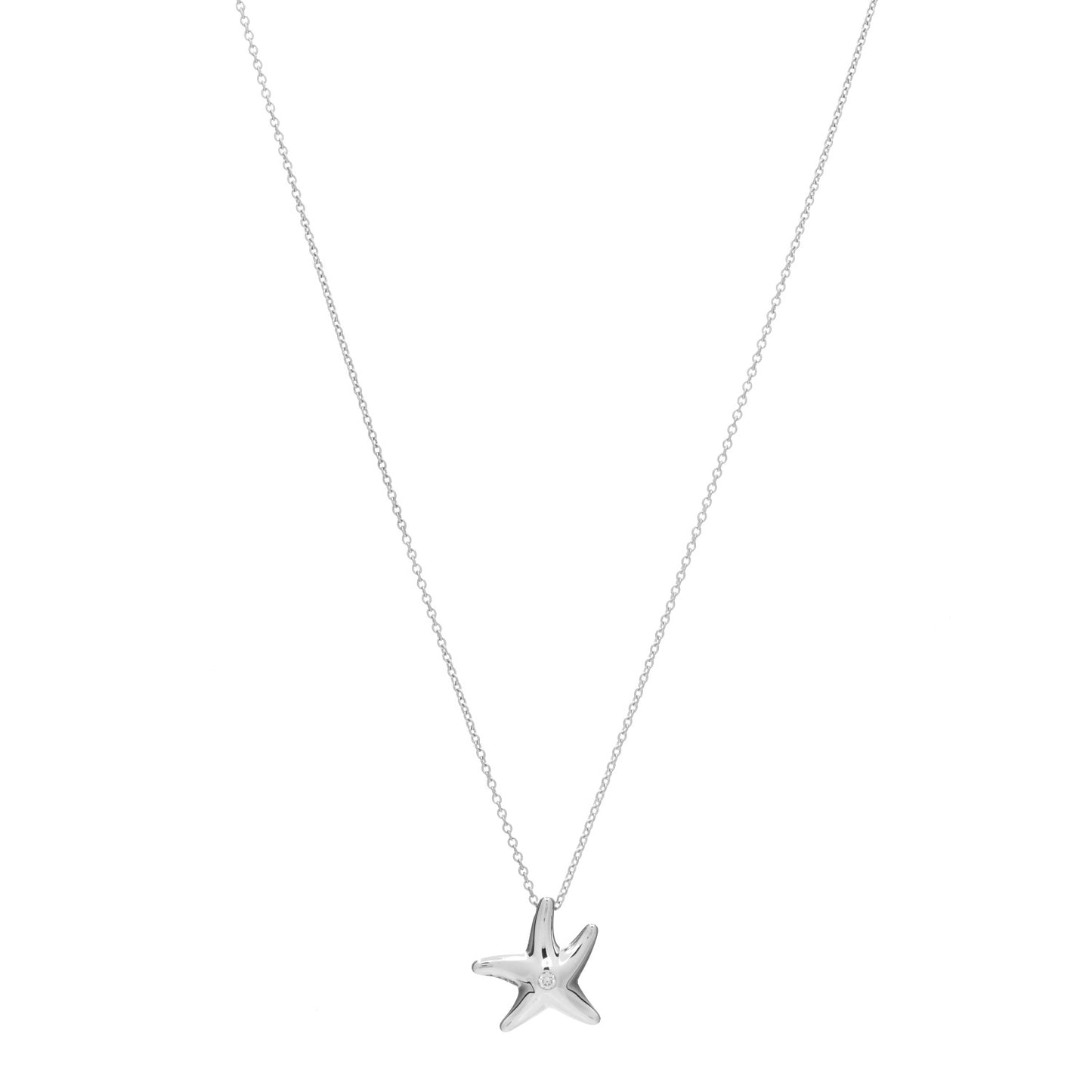 Sterling Silver Diamond 15mm Elsa Peretti Starfish Pendant Necklace