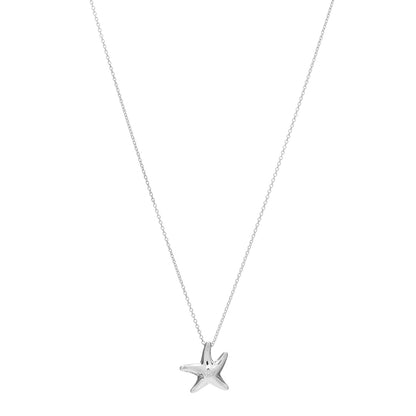 Tiffany Sterling Silver Diamond 15mm Elsa Peretti Starfish Pendant Necklace 1 of 3