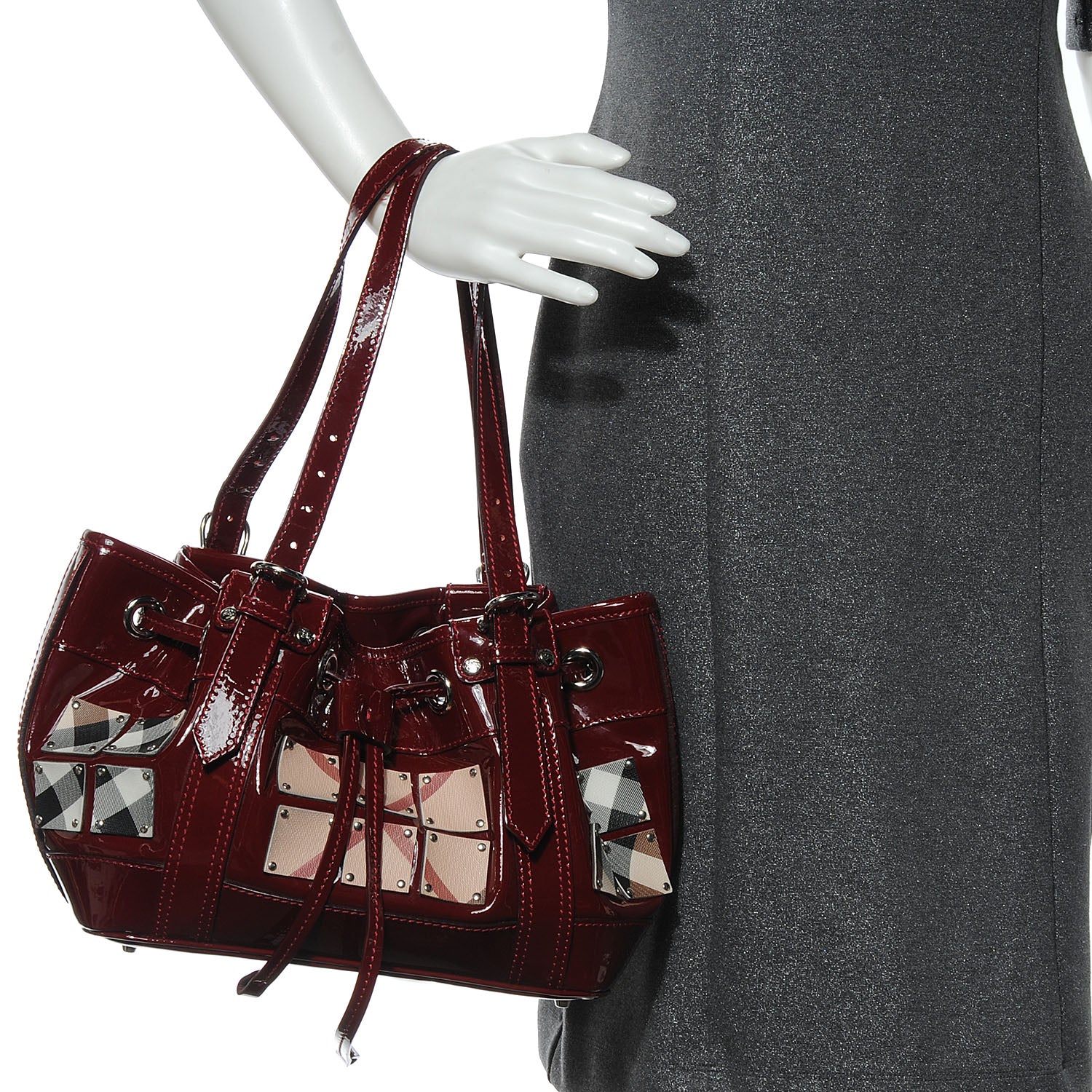 Burberry Patent Leather Supernova Check Armored Baby Beaton Red 2 of 10