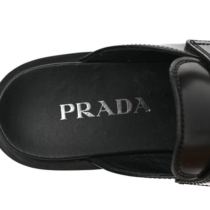 Prada Spazzolato Metal Triangle Logo 40mm Loafer Mules 36 Black 7 of 9