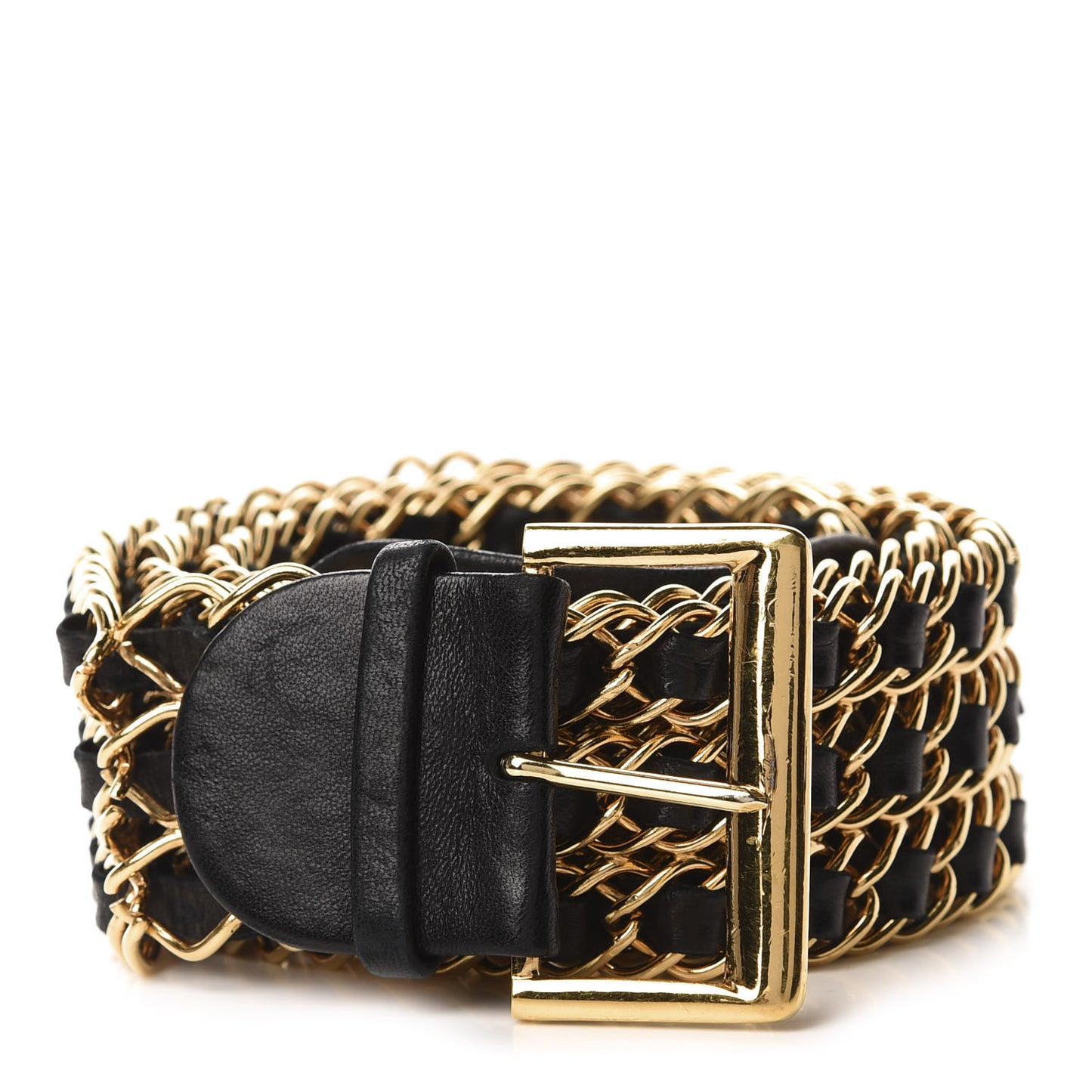 Lambskin Chain Wide CC Belt 95 38 Black Gold