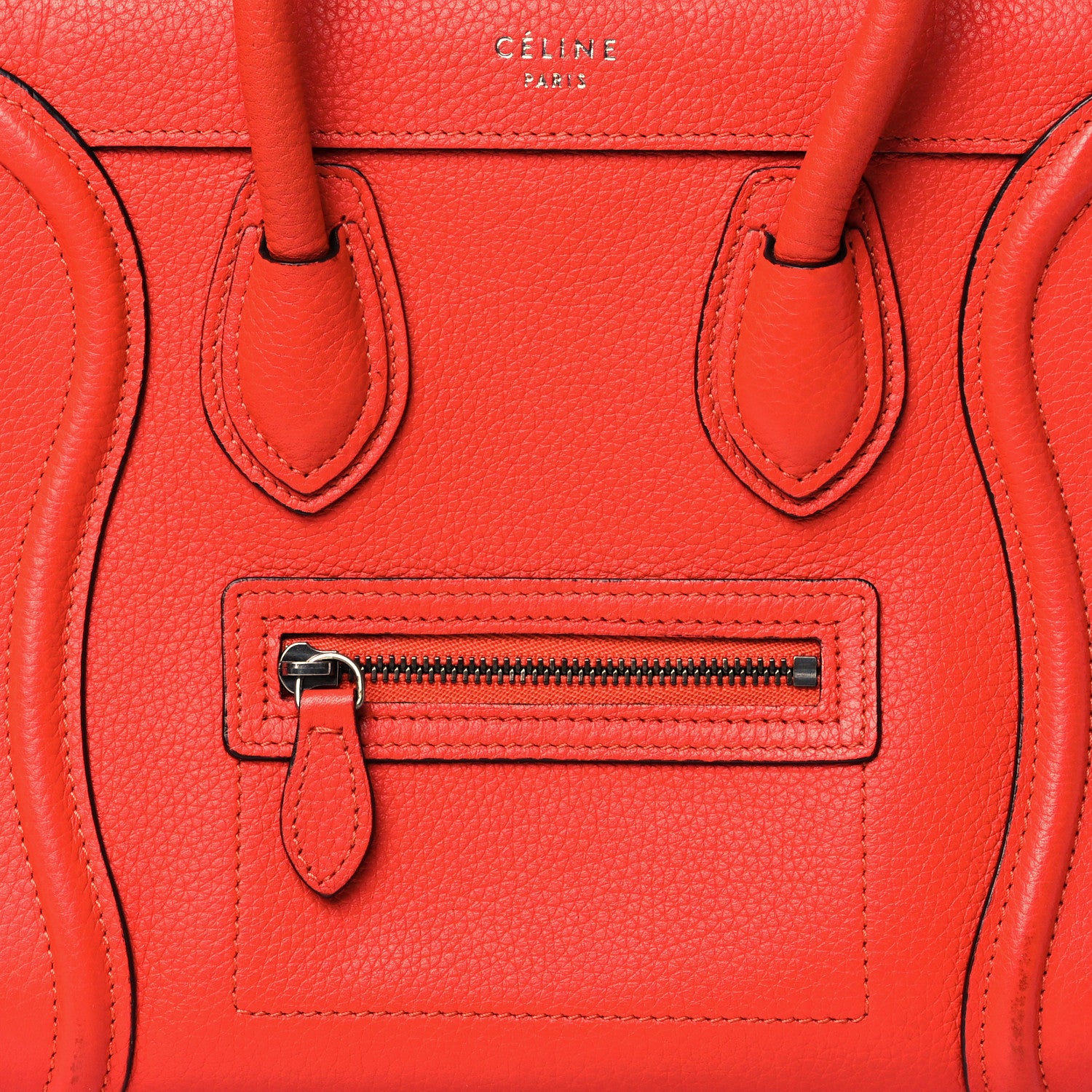 Celine Drummed Calfskin Nano Luggage Coquelicot 8 of 13