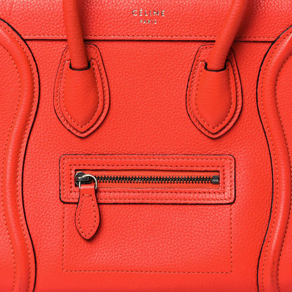 Celine Drummed Calfskin Nano Luggage Coquelicot 8 of 13
