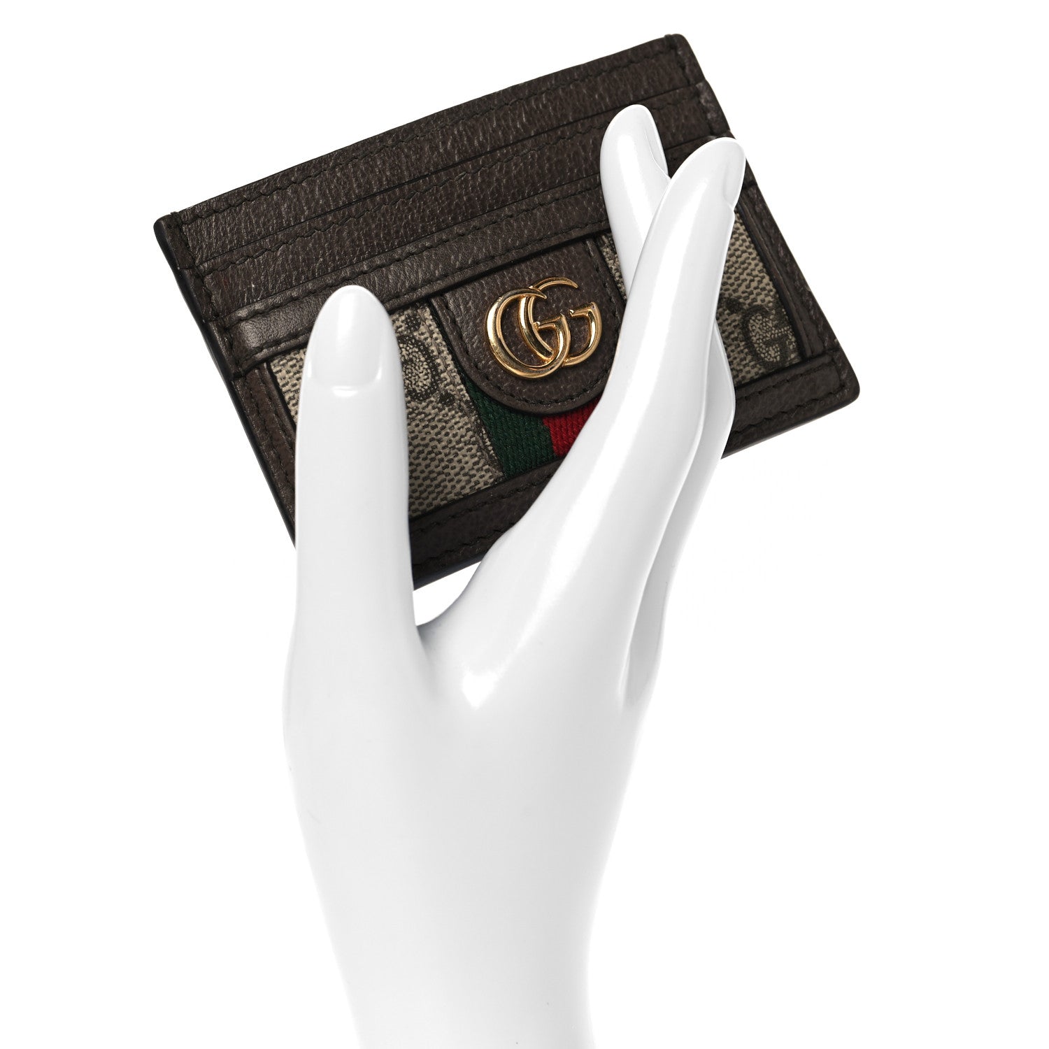 Gucci GG Supreme Monogram Textured Dollar Calfskin Ophidia Card Holder Beige Ebony New Acero 2 of 8