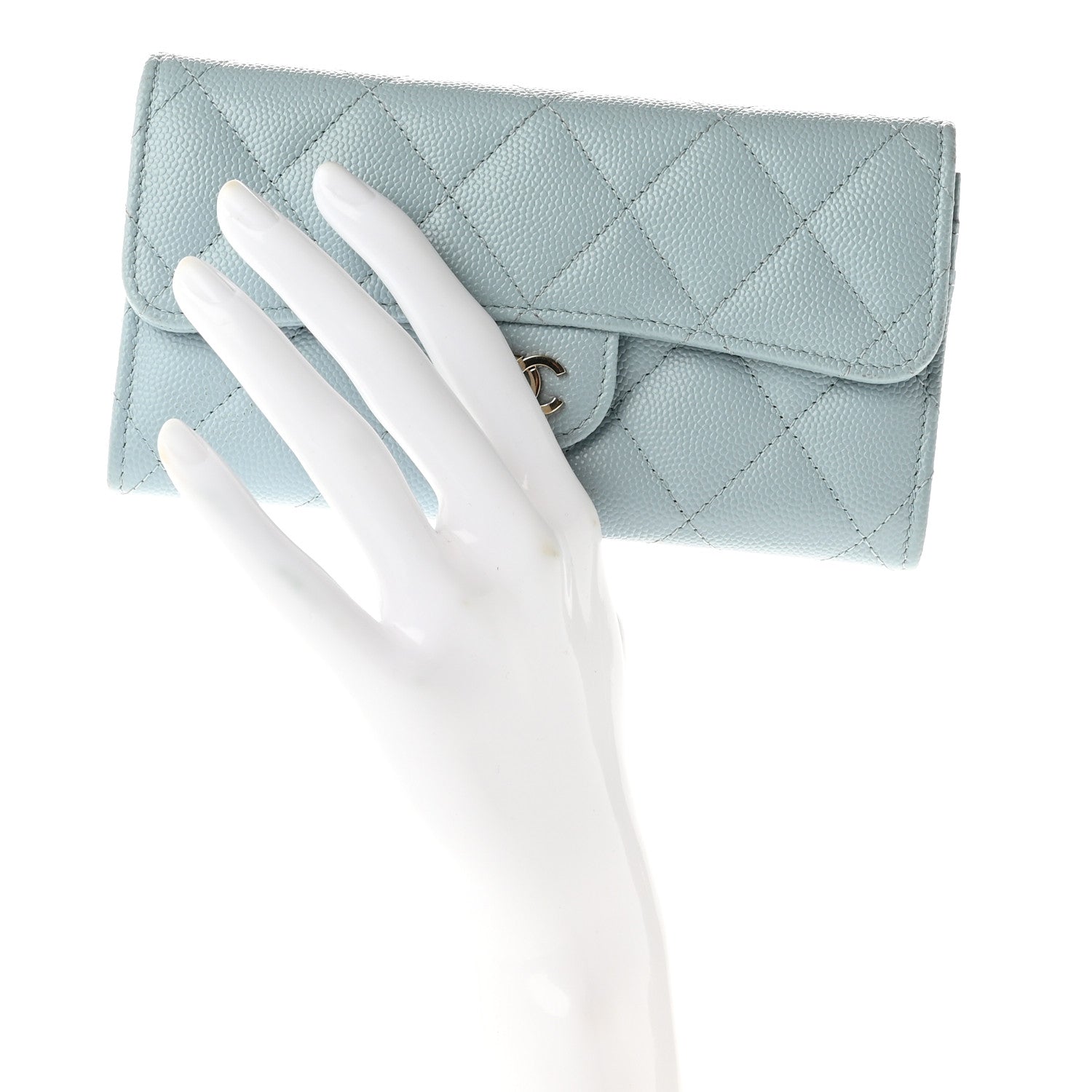 Chanel Caviar Quilted Medium Gusset Flap Wallet Light Blue 2 of 9