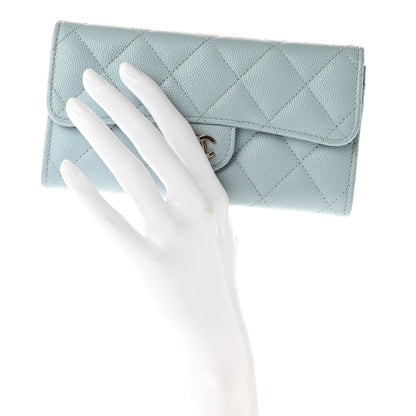 Chanel Caviar Quilted Medium Gusset Flap Wallet Light Blue 2 of 9